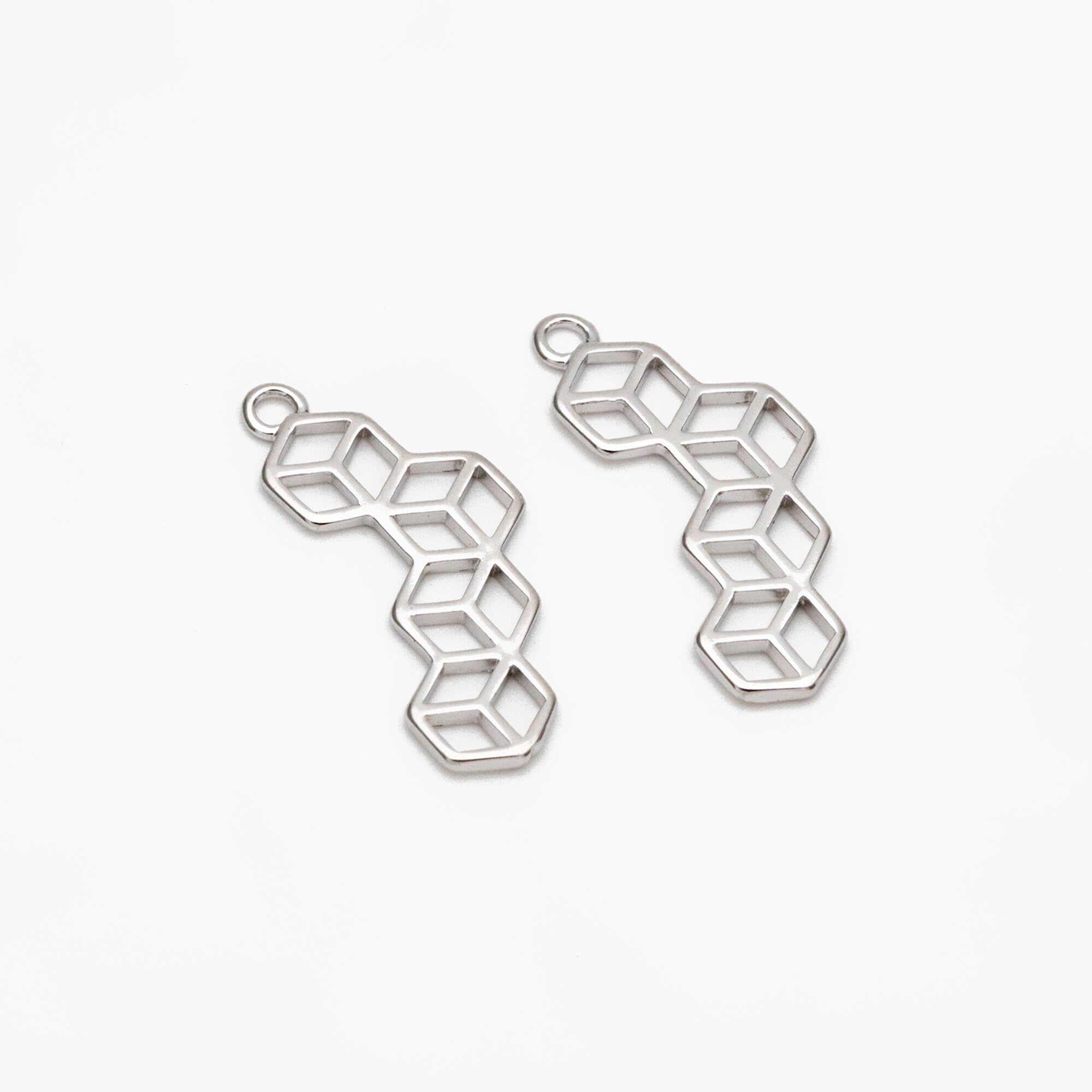 10pcs Gold/ Silver Hexagon Charm Pendants 23x10mm, Gold/ Rhodium plated Brass Geometric Link Connectors (GB-295)